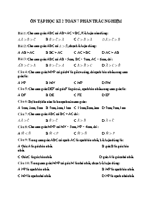 Ôn tập học kì 2 môn Toán Lớp 7 (Phần Trắc nghiệm)